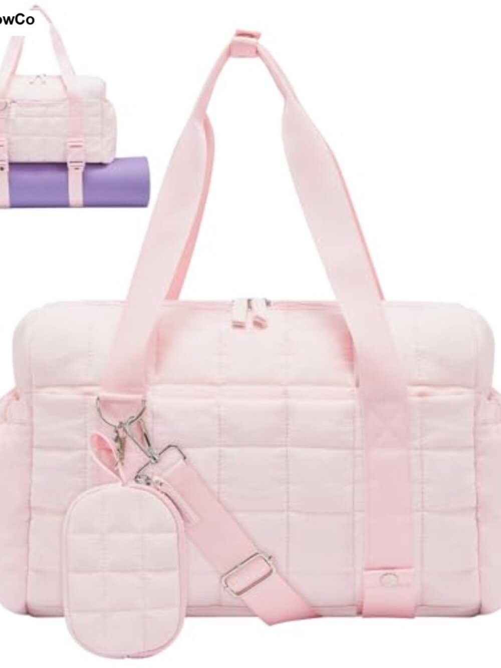 Small Puffy Gym Duffel Bag with Yoga Mat Holder & Wet Pocket